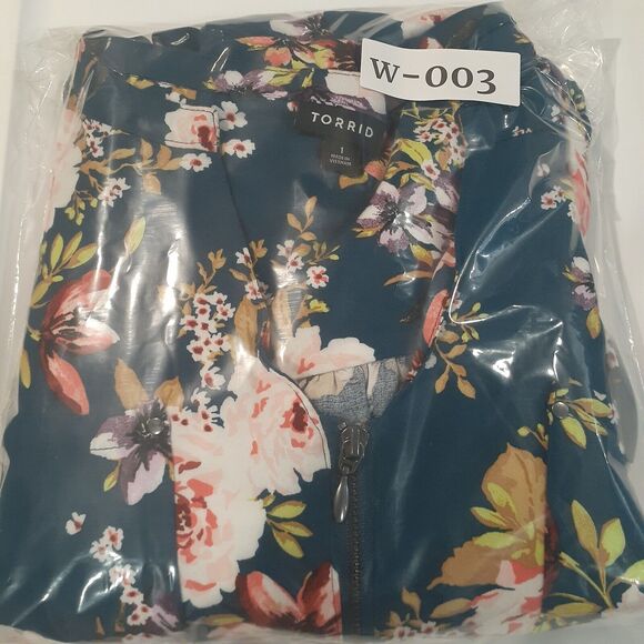 Torrid Dark Blue Floral Mini Challis Zip Front V Neck High Low Dress Size 1X - Picture 8 of 8